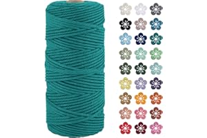 LEREATI Corda Macrame 3mm x 100m, Filo Macrame 3mm Cordoncino Cotone Naturale, 4 Fili Spago Colorato Cordino per Borse Uncinetto, Decorazioni Fai da Te, Arazzo da Parete, Cestini (Blu Pavone)
