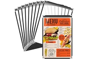 WenYa A5 Menu Covers (10 Pack), 1 Page 2 Views Cafe Style Menu Holders, Black Trim Clear View Wine Menu Cover with Metal Corner Protectors, Fits A5 Size Paper for Restaurants Bars Cafes Hotels