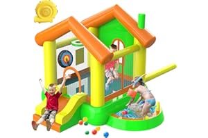BIXUYOU Castello gonfiabile con soffiatore per bambini dai 3 ai 10 anni, materasso gonfiabile per bambini da interno ed esterno, paradiso per bambini con scivolo e rete di sicurezza, 279 x 317 x 221 cm