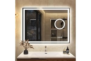 S'BAGNO Bagnoespejo Bluetooth con luz LED 80 x 60 cm, IP44, 5 aumentos, antiempañamiento, 3000 K-6500 K, regulable, memoria, cristal templado HD