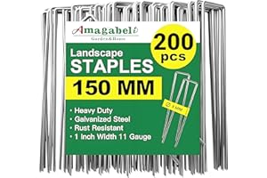 AMAGABELI GARDEN & HOME Amagabeli Garden Home Weed Membrane Pegs Garden Stakes Garden Staples Galvanized 200 Pack Garden Pegs Landscape Staples Securing 6 Inch 11 Gauge Ground Pegs Anti-Rust for Barrier Grass Ground Cover