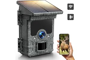 VOOPEAK Camara de Caza Solar 4K 46MP, Camara Caza WiFi Bluetooth Recargable, Cámara de Caza Nocturna Fototrampeo IR LED 20m Gran Angular 120 ° Detectar Velocidad de Descarga 0,2s Impermeable IP66