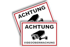 ‎STROBO 2 Stück Achtung Videoüberwachung Schild 20 x 30 cm aus stabiler PVC Hartschaumplatte 3mm dieser Bereich wird überwacht Schild mit UV-Schutz von STROBO