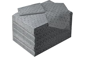 RAINMAE 50 Pack Universal Absorbent Mat,25 x 33cm Oil Water Absorbent Pads Spill Pads General Purpose Absorbent Sheets Rapid Absorption for Oil Water-Based Liquids for Home Garage Basement