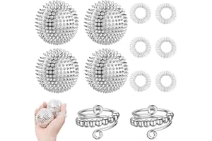 LANDRECOL 12 Stück Igelball Massageball, 2 Perlenring, 4 Igelball Massageball, 6 Akupressur Ring, Fidget Ring Set, Anxiety Ring, Skills Panikattacken, Panikattacken Hilfsmittel, Für Stress Relief Oder Massage