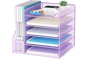 ‎MARBRASSE Marbrasse Schreibtisch Organizer und Büro Zubehör,5-Tier Briefablage,Mesh Büro Organizer für Schreibtischzubehör & Ablage(Violett)