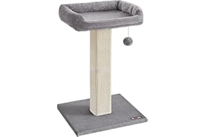 FEANDREA Drapak dla kota z platformą z pluszu 40 x 30 cm, drapak dla kota, wysokość 71 cm, drapak z sizalem, pluszowy, jasnoszary, PCA022W01