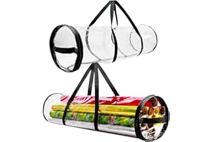 DECO EXPRESS Christmas Wrapping Paper Storage Bag Zipped Gift Wrap Bag with Handles Waterproof Tidy Storage Solution Organiser (Clear 79 cm)