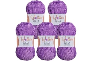 ‎WOLLIDU Wollidu Gina Chenille Garn zum Stricken und Häkeln 5 x 100g/120m Set 100% Polyester - Lila