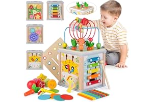 KidMigo Motorikwürfel, 10 in 1 Motorikspielzeug ab 1 Jahr, Kinderspielzeug ab 1 Jahr, Karottenernte Aktivitätswürfel aus Holz, Montessori Spielzeug ab 1 2 3 4 5 Jahre