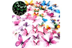 QUESUC Decoración de Pared de Mariposa 3D Brillante, Que Brilla en La Oscuridad, Pegatinas de Mariposa Extraíbles, Manualidades, Manualidades, Decoración para el Dormitorio, Decoración del Hogar (48 piezas)