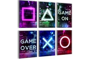 NOVART Cuadros Decorativos Game Console Gamer - KOMPLETT AUFHÄNGFERTIG - Decoración con estilo - 6 Partes Set - N021364a