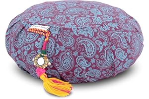 Yoga Laden Cuscino da meditazione, per yoga, Paisley Zafu, 15 cm, lavabile, con ciotole di grano saraceno biologico, imbottitura