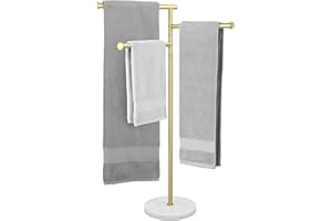KES Towel Rails for Bathroom, 3 Swivel Arms Free Standing Bath Gold Floor Standing Towel Racks with Weighted Marble Base, SUS304 Stainless Steel Brushed Gold, BTH219-BZ