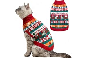EXPAWLORER Cat Christmas Jumper - Knit Xmas Costume Cat Clothes Gift, Sleeveless Sweater with Colorful Stripes and Snowflakes, Warm Holiday Outfit Winter Coat for Cats, M