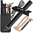 RKR OUTDOOR Flint and Steel Ferro Rod Fire Starter Kit + Tinder Wick Bellow with Box - 4" Length 1/2” Thick Ferro Rod with Multi-Tool Striker and Paracord Lanyard + Hemp Wick with Bellow