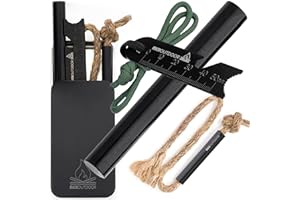 RKR OUTDOOR Flint and Steel Ferro Rod Fire Starter Kit + Tinder Wick Bellow with Box - 4" Length 1/2” Thick Ferro Rod with Multi-Tool Striker and Paracord Lanyard + Hemp Wick with Bellow