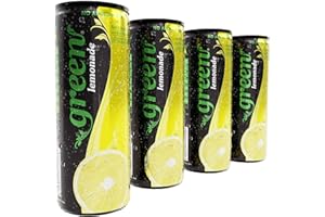 GREEN COLA Green Lemonade - Low Calorie Soft Drinks - Sparkling Lemon Flavour with 7% Natural Juice - No Added Sugar, Sweetened with Stevia, No Aspartame - Alternative Fizzy Drink - Pack of 4 Cans x 330ml