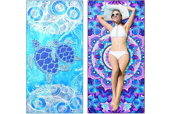 KutaKuta 2-pack mikrofiber strandhanddukar, 180 x 90 cm dubbelsidig lätt strandhandduk strandhanddukar för vuxna, extra stor snabbtorkande sandfri strandhandduk för resor simning yoga gym