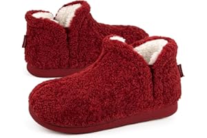 FamilyFairy Women's Memory Foam Boots Slippers Warm Shearling Bootie Soft Plush Fleece Comfy House Shoes Outdoor Indoor Rubber Sole