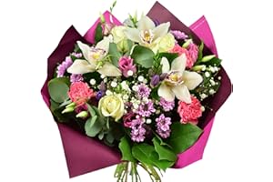 MORNING FLOWERS Sara Bouquet Fresh Bouquet, Cut Orchids and Roses in Pastel Tones Flower Arrangement for Birthdays, Anniversaries, Get-Well, Thinking of you, Housewarming Occasions