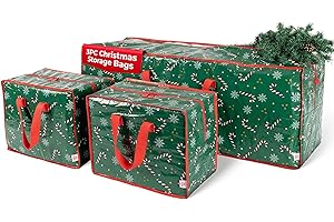 Christmas Village Set of 3 Christmas Storage Bags - 7ft Christmas Tree Storage Bag and 2 Decoration Storage Bag with Handles - Durable Xmas Storage Bags for Lights, Tinse, Wreath (Set of 3)