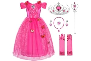 JerrisApparel kostium kopciuszka, sukienka księżniczki z motylami, dla dziewczynki (120, różowy z akcesoriami)