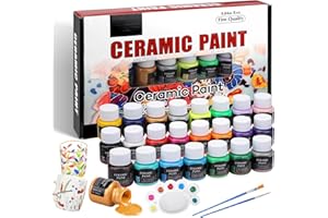 Hcunbsu Porzellanfarbe Set, 24 x 25 ml Porzellanfarbe Spülmaschinenfest, Keramikfarbe with 2 Pinselstift & 1 Palette, Keramik Bemalen Set für Künstler, Anfänger, Ideal zum Tassen, Keramik, Glas