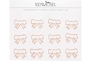 ‎100%MOSEL 100% Mosel Büroklammern Roségold, 12 Stück, in Schleifenform (3,3 x 2,4 cm), edle Klammern aus Metall, modernes Accessoire fürs Büro/Homeoffice, elegante Deko zu besonderen Anlässen
