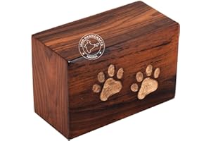 Hind Handicrafts Urna per animali domestici in palissandro con incisione a forma di zampa per cani e gatti Memoriali Urne per ceneri, scatola di legno per cremazione (100 cubi in due zampe, colore: