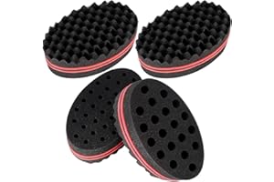 LJHOME 4 Pcs Big and Small Holes Hair Sponge Brushes, Afro Coils Hair Curls Brushes, Barbers Wave Twist Sponge Brush, Double Sides Hairbrushes for Twists and Dreads, Home and Barber