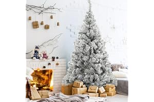 LAMPHLE Árbol de Navidad artificial blanco de 1,8 m, punta de rama de PVC, soporte de metal plegable, decoración de Navidad, oficina, fiesta, decoración de interiores y exteriores