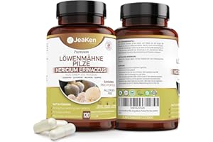 ‎JEAKEN JeaKen Lions Mane Mushroom(Löwenmähne Pilz) - 5000mg aus 10: 1 Extrakt Keine Füllstoffe - Gehirnergänzung für Kognitive Gehirnleistung - 120 Vegane Focus Supplements und Gedächtnis Kapseln