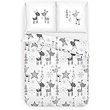 Träumschön Biber Bettwäsche 155x220 Winter - Rentier Bettwäsche 155x220 - Weisse Weihnachts Bettwäsche 155x220-100% Baumwolle