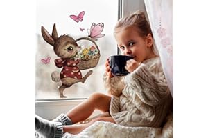 ‎ILKA PAREY WANDTATTOO-WELT Fensterbilder Fensterbild Fuchs Reh & Hasen mit Pusteblume Osterkorb Ostern wiederverwendbar Fensterdeko bf22 - ausgewählte Farbe: *bunt* ausgewählte Größe: *4. Hase mit Osterkorb*