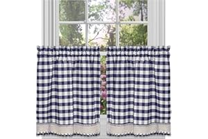 Achim Home Decor Fenstervorhang-Set, kariert, 147 cm breit, 61 cm lang, Karierte Vorhänge, lichtfilternde Vorhänge für Küche, Schlafzimmer, Wohnzimmer und Esszimmer