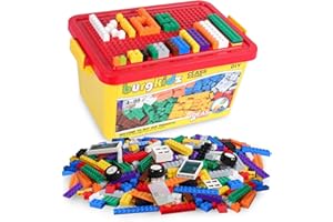burgkidz Bloques de Construcción 520 Piezas para Niños, 500 Ladrillos Creativos 17 Formas Incluye Ruedas y Ventana, Bloques Básicos a Granel con Caja de Almacenamiento Reutilizable