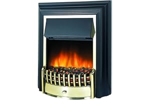 Dimplex Cheriton Freestanding Optiflame Electric Fire, Traditional Brass and Black Free Standing LED Flame Effect Fire with Real Coal Fuel Bed, Adjustable 2kW Heater and Remote Control