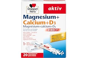 Doppelherz Magnésium + Calcium + D3 Direct – Micro-granulés associant – Le magnésium soutient une fonction musculaire normale – 20 sachets