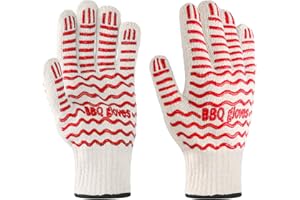AKIUHEN Oven Glove, 932°F Extreme Heat Resistant Gloves, Non Slip Gloves with Fingers, Used for Kitchen Pot Racks, Ovens, and Outdoor Barbecue Cooking hot Surface Treatment (1 Pair of Red)