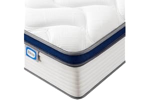 SEZMOONSI Double Mattress 4FT6, Gel Memory Foam Double Mattress, 10.6 Inch Deep Hybrid Double Bed Mattress, Pocket Sprung Medium Firm Mattress for Back Pain Relief,135x190 Mattress in a Box-white blue