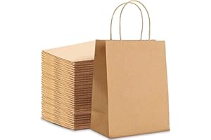 HURUC 50 Pcs Brown Paper Bags With Handles,130GSM, Small Paper Gift Bags, Eco-Friendly Kraft Shopping, Christmas, Easter, Birthday Parties & Merchandise Retail 18x24x8cm