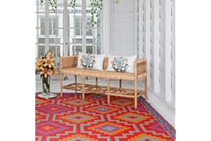 FAB HABITAT FAB HAB Alfombra de Exterior Impermeable Resistente a la decoloración Sin Arrugas Reversible Plástico Reciclado Premium Vintage Boho Patio Porche Cubierta Balcón Lhasa Naranja y Violeta 180cm x 270cm