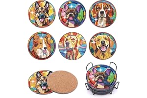 MRNSIET 6 Pcs Dogs DIY Diamond Painting Kits Coasters with Holder, Diamond Art Coasters Kits for Adults Beginner,Full Round Drill Gem Painting Craft Kit for Adults (Dogs).