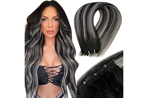 ‎LAAVOO LaaVoo 12" Width Micro Ring Tressen Easy Weft Menschenhaarverlängerung Off Black und Silber Balayage EZE Weft Ein Stuck 50g/Paket #1b/Silver 20zoll/50cm