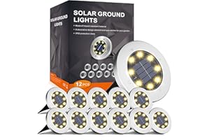 ‎FLOWOOD FLOWood 12 Stück Solar Bodenleuchte für Garten 8 LEDS Warmweiß Außenleuchte Wasserdicht Gartenleuchte Edelstahl Kunststoff ampe für außen Auffahrt Gehweg Patio Garden [Energieklasse A]