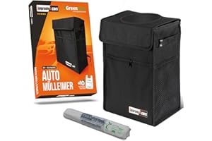 Upgrade4cars Auto Mülleimer mit Deckel & Mülltüten | 2 Liter Kfz Abfalleimer hängend für Fußraum Kopfstütze Mittelkonsole & Rücksitz | Abfallbehälter faltbar Pkw Gadget aus Oxford