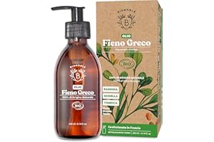 Bionoble Olio di Fieno Greco Biologico 200ml - Macerato Oleoso di Fieno Greco e Olio di Girasole - Corpo, Petto, Glutei, Capelli, Unghie - Vegan e Cruelty Free - Bottiglia di Vetro + Pompa