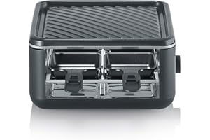 SEVERIN - Raclette grill con 4 sartenes con revestimiento antiadherente y función click-stow 800 W Negro RG 2360