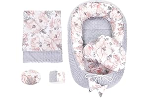 Totsy Baby Riduttore lettino neonato 90x50 cm - riduttore per culla tessuto in pile di cotone Bozzolo in 5 parti con coperta Rosa Selvatica Grigio Chiaro